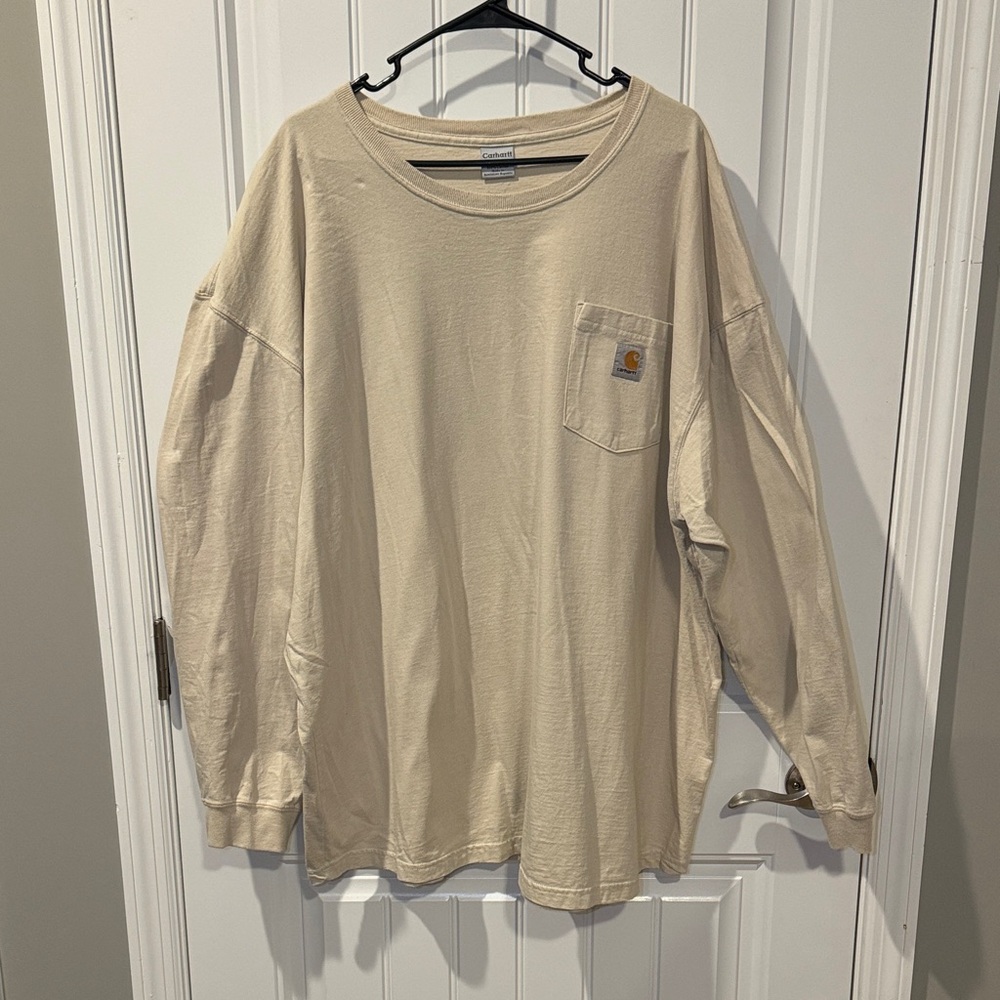 Carhartt Men's 3XL Beige Long Sleeve Pocket 100% Cotton Workwear Tee
